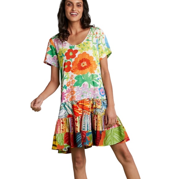Jams World Hattie Tropical Floral Hawaiian Tiered Mini Dress - S - Picture 2 of 13